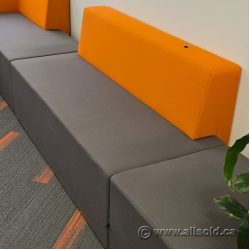 Teknion dna Grey Soft Lounge Seating w/ Orange Straight Bolster